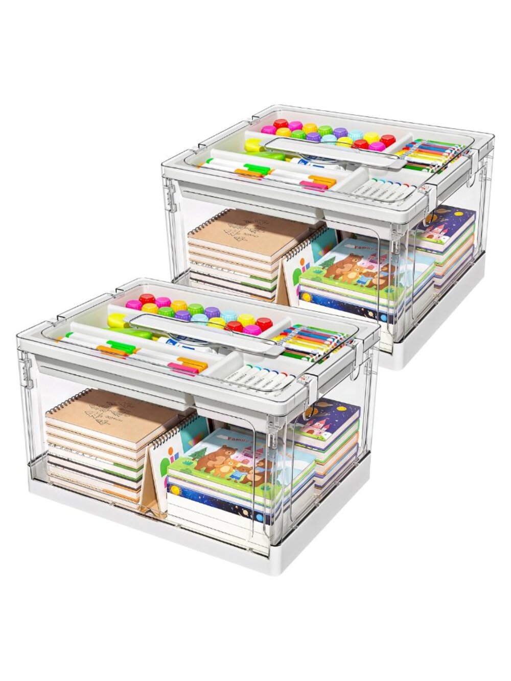 Plastic Craft Organizer Storage Bins with Trays 2 Pack 48QT